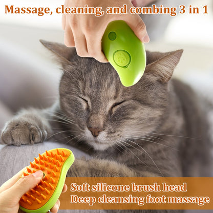 3 in 1 Steamy Cat Brush,Cat Steam Brush for Massage Removing Tangled Loose Hair,Self Cleaning Steam Cat Grooming Brush,Misting Spray Cat Brush for Shedding with Water Tank,Yellow