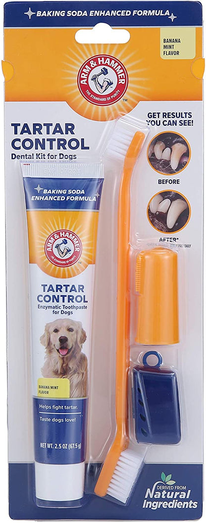 for Pets Tartar Control Kit for Dogs-Contains Toothpaste, Dog Toothbrush & Fingerbrush - Dog Teeth Cleaning Kit, Dog Toothpaste Kit from Arm and Hammer, Dog Dental Care, Pet Toothbrush